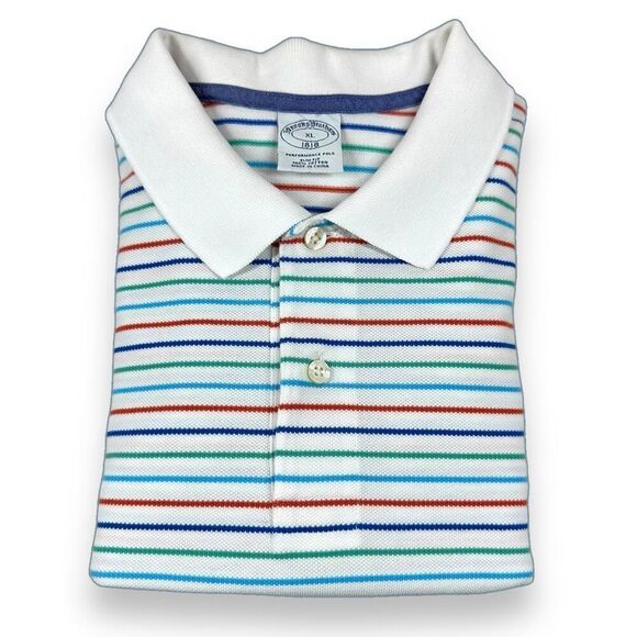 Brooks Brothers Polo Shirt Mens Size Extra Large XL Striped Slim‎ Fit - Picture 1 of 8